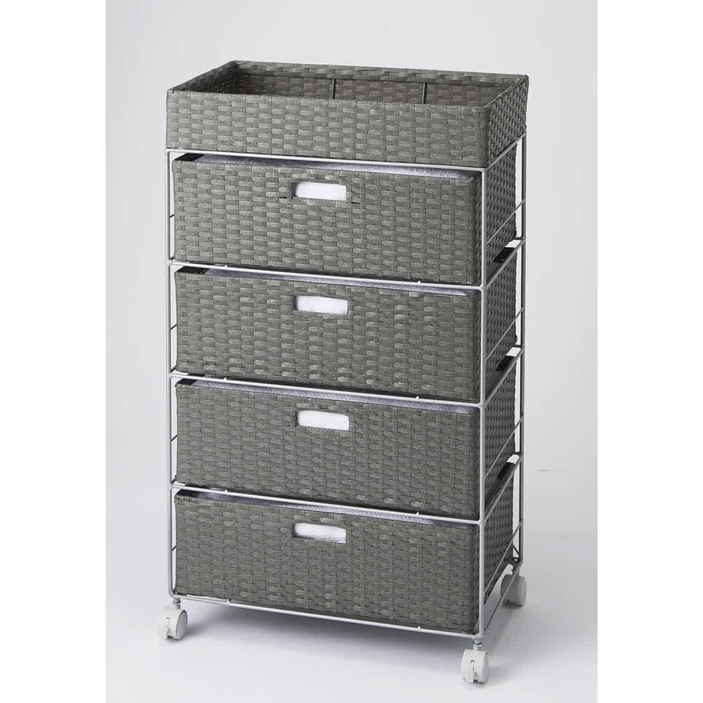 ラタン調バスケットワゴン 幅60.5cm