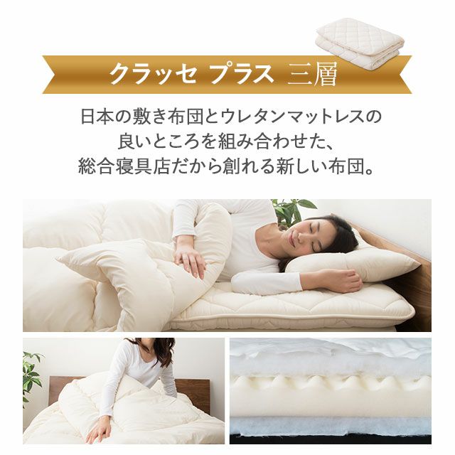 日本製 抗菌・防臭・防ダニ 多層構造ウレタン入り指圧敷き布団 クイーンサイズ 「クラッセプラス」 [3]