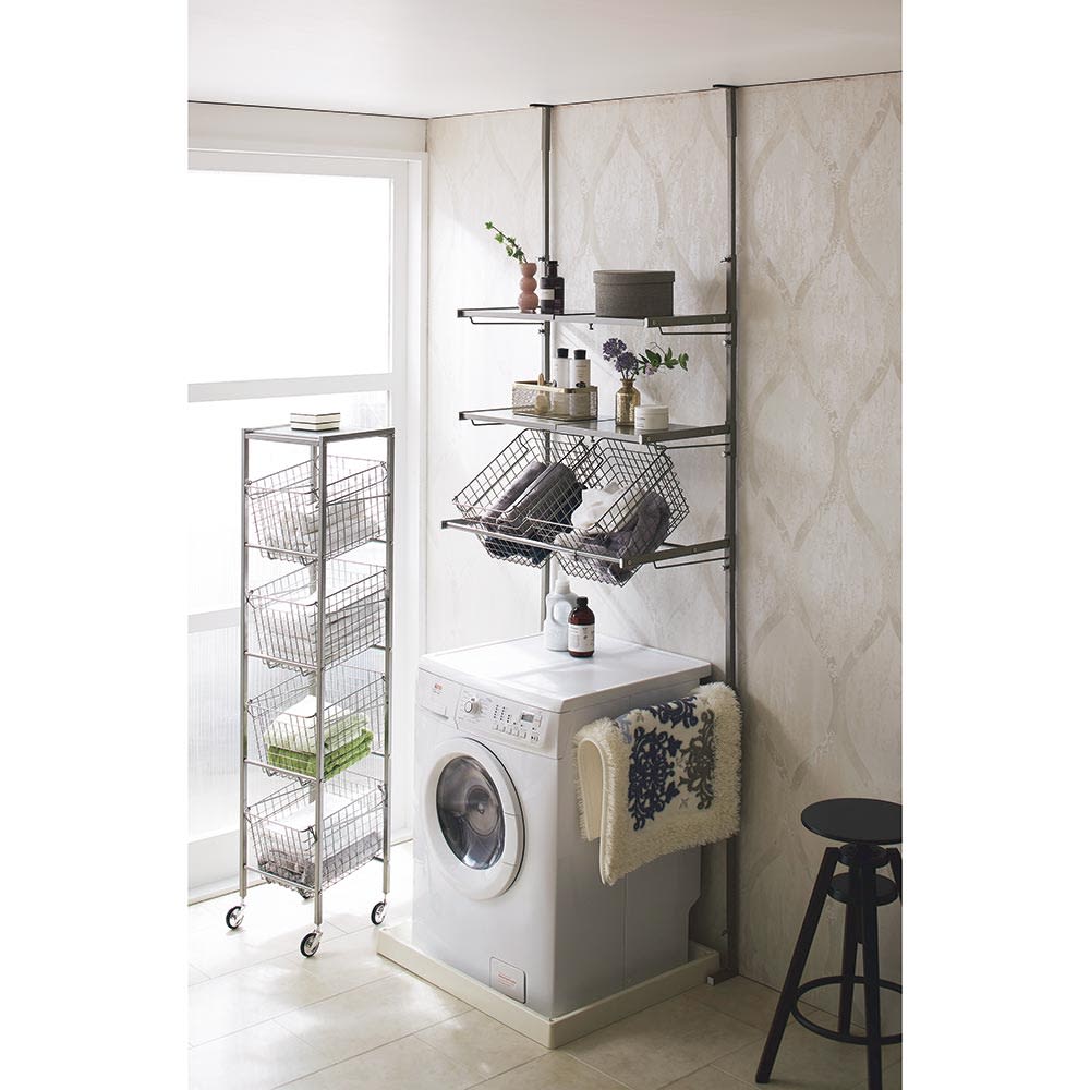 Lueurll/リュエール ニュアンスシルバーランドリー バスケットワゴン4段