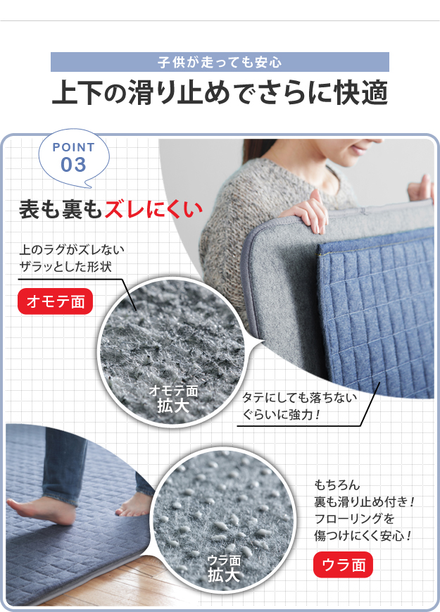【送料無料】【170cm×170cm】ラグ マット 下敷 滑り止め 防音 保温 床暖房 ホットカーペット対応 軽量 洗える グレー [5]