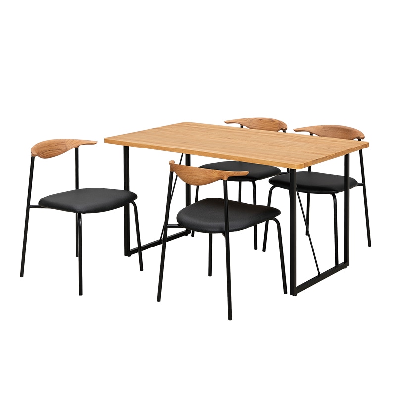 ダイニング5点セット テーブル（if NEST）SAMANTHA NEO2 135TOP OAK+脚SAMANTHA NEO アイアンSQ BK＋セミアームチェア KITE OAK/BK【大型商品配送】 [5]