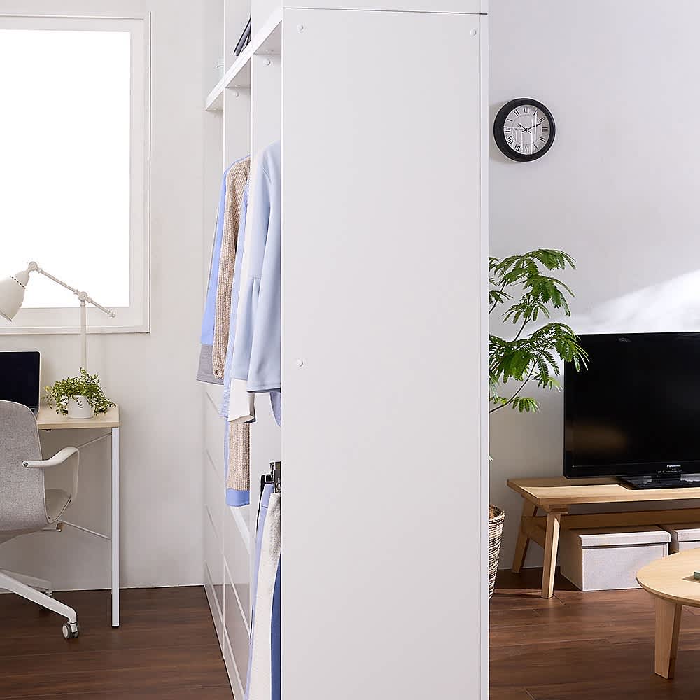 奥行スリムで省スペース オープン間仕切りワードローブ ハンガー1段＋引き出し2杯 幅80奥行44cm