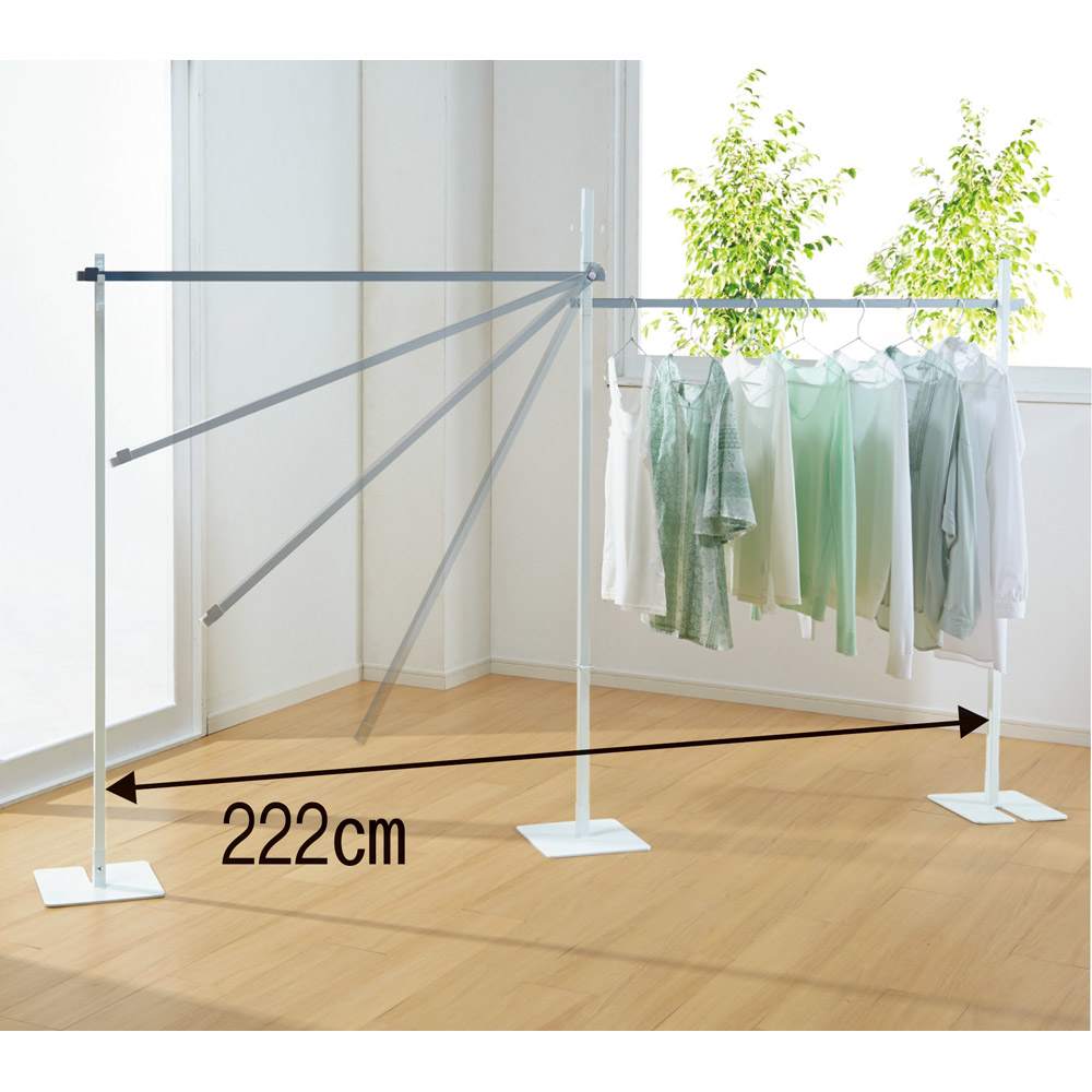 コンパクトに収納 2WAY物干しポールハンガー ダブル