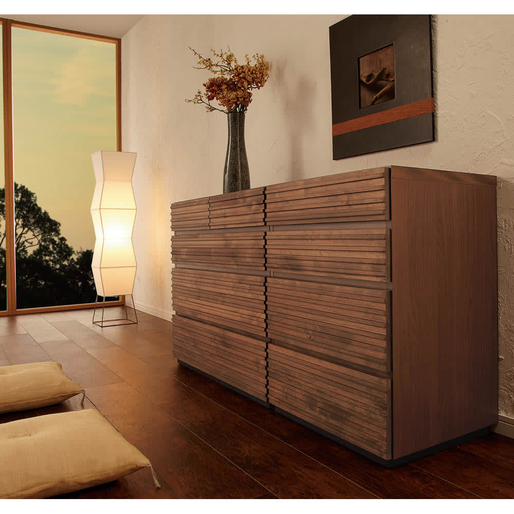 天然木横格子柄のローチェスト 3段・幅60cm奥行44cm