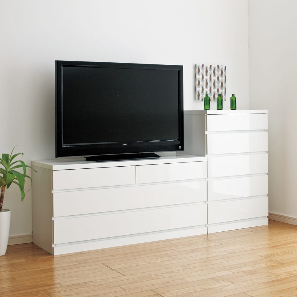 【日本製】前面光沢＆引き出し内部化粧チェスト 幅120cm・4段