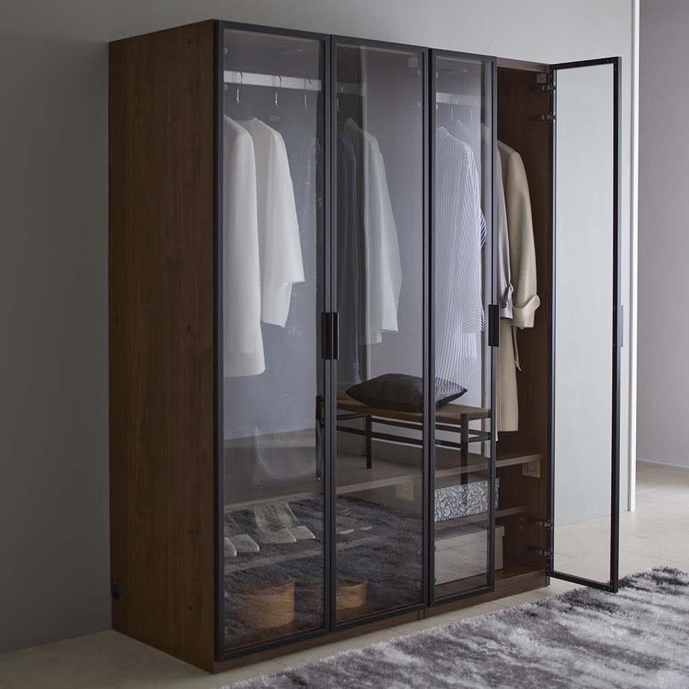 ガラス扉のLED ギャラリーワードローブ 幅80cm [2]