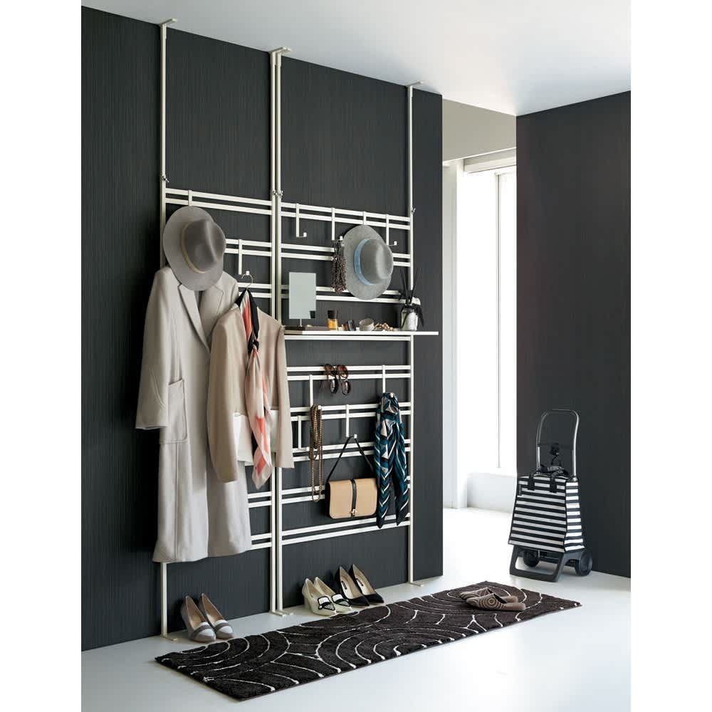 突っ張りダブルラダーパーテーション 幅55cm フック5個付き