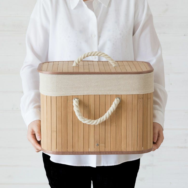 ロープハンドルのバンブーバスケット。カラーボックス対応。 [5]