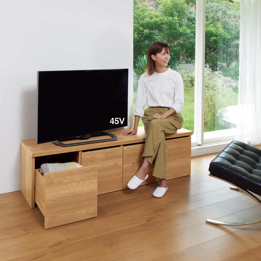 大容量 収納ワゴン付きリビングベンチ  幅175cm ワゴン3連 [3]