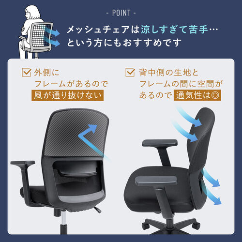 150-SNCM67GY オフィスチェア メッシュチェア アームレスト付き ロッキング 上下調節可能ランバーサポート ウレタンクッション ナイロンキャスター グレー  | [5]