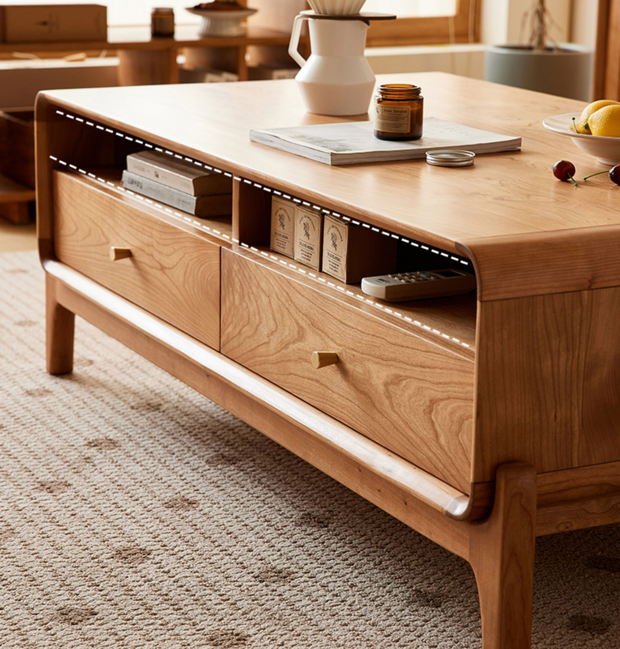 コーヒーテーブル　収納ボード引き出し付き　抜群の収納力　hcm-005 [3]