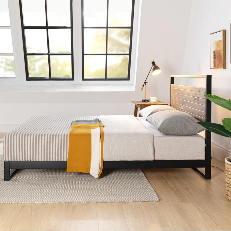 【セミダブル】ZINUS Suzanne スチール＆ウッド ベッドフレーム ヘッドボード付 [4]