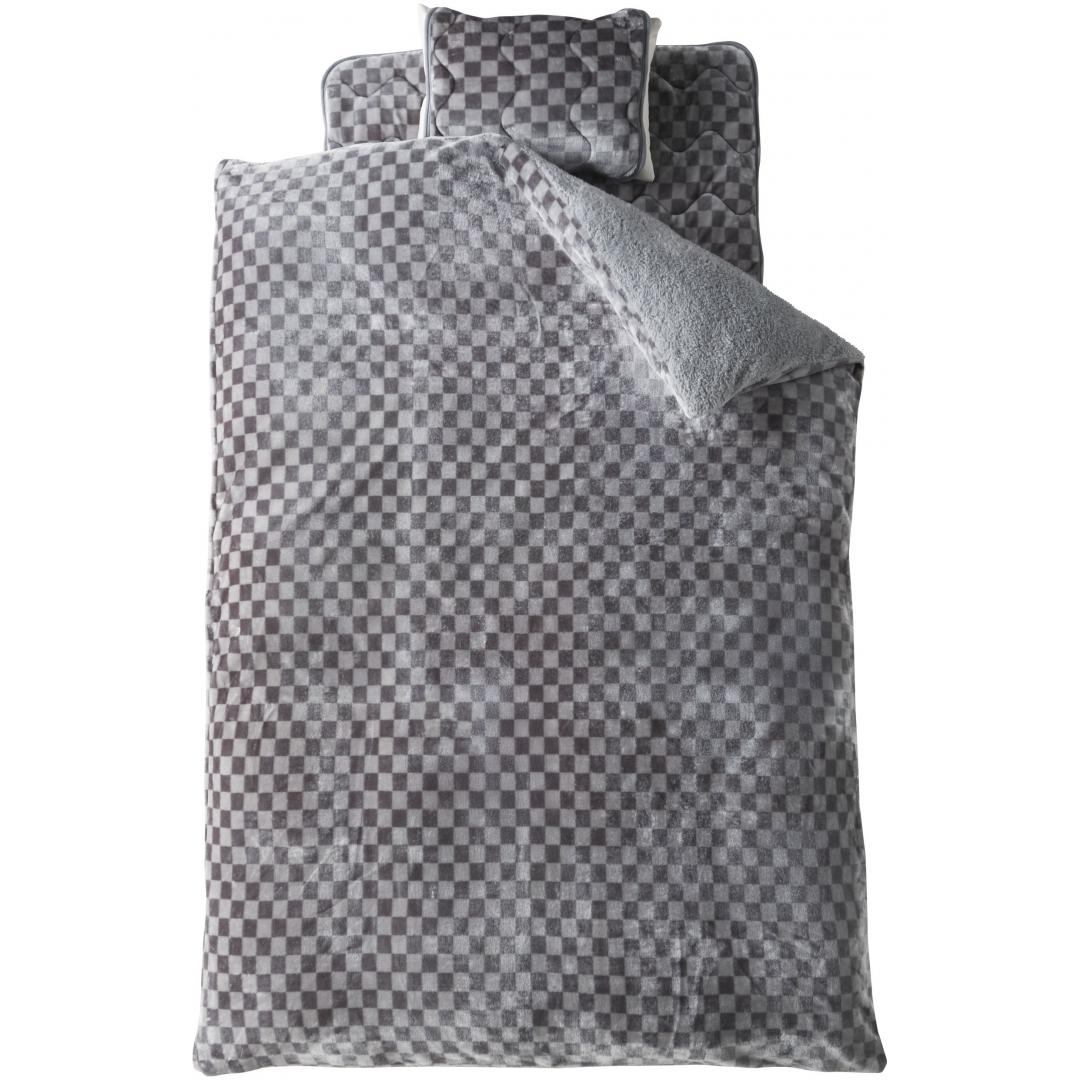 毛布兼用暖か掛カバー　チェッカー　GY(シングル)