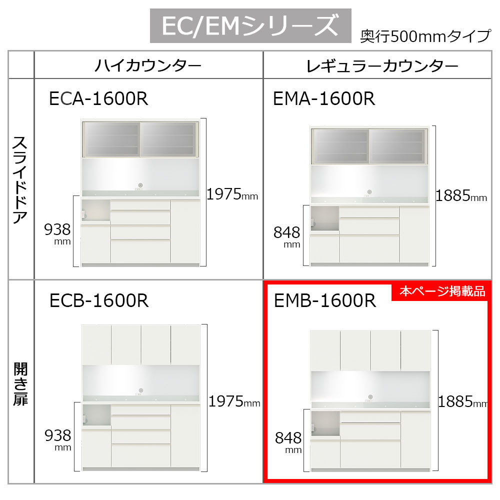 Pamouna（パモウナ）オープンボード「EMB-1600R」幅160cm 奥行50cm 高さ188.5cm 開き扉 レギュラーカウンター 全3色 [5]