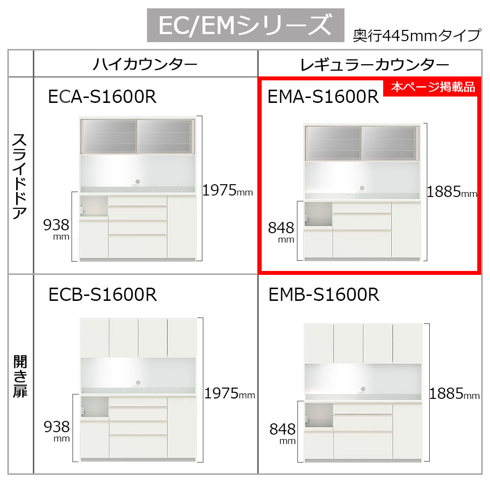 Pamouna（パモウナ）オープンボード「EMA-S1600R」幅160cm 奥行44.5cm 高さ188.5cm スライドドア レギュラーカウンター 全3色 [5]