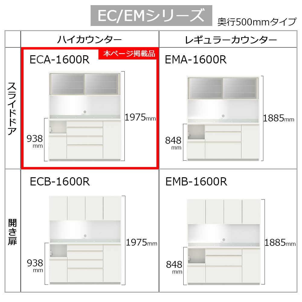 Pamouna（パモウナ）オープンボード「ECA-1600R」幅160cm 奥行50cm 高さ197.5cm スライドドア ハイカウンター 全3色 [5]