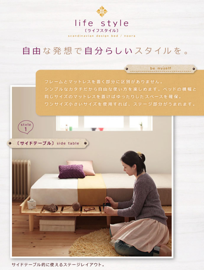 【送料無料】【シングル】【超高密度ポケットコイルマットレス付】 ベッド すのこ ローベット シンプル ナチュラル 北欧  パイン材 マットレス [3]