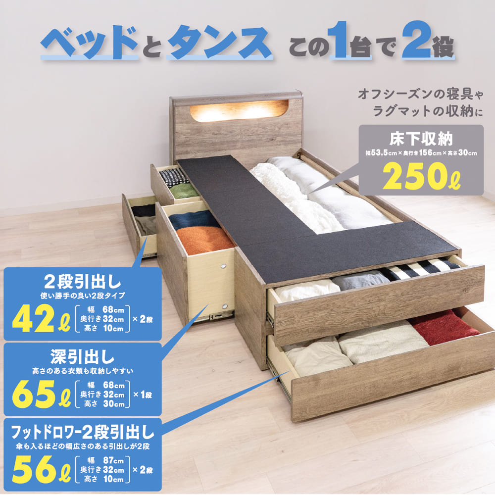 シングルチェストベッドフレーム　フリック　ＧＹ　※マットレス別売(ＧＹ): ベッド [4]