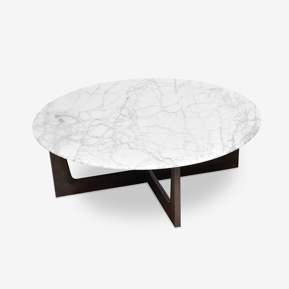 PoltronaFrau（ポルトローナ・フラウ）センターテーブル「Ilary イラリー」丸110cm 大理石アラベスカート  脚アッシュ材 モカ色 [4]