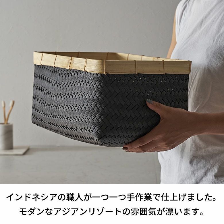 リビング キッチン 洗面所 衣類 洗濯物 おもちゃ バッグ 入れ 店舗 レストラン カフェ シンプルモダン モダン リゾートインテリア カゴ 籠 バス トイレ 異素材 バイカラー ハンドメイド [4]