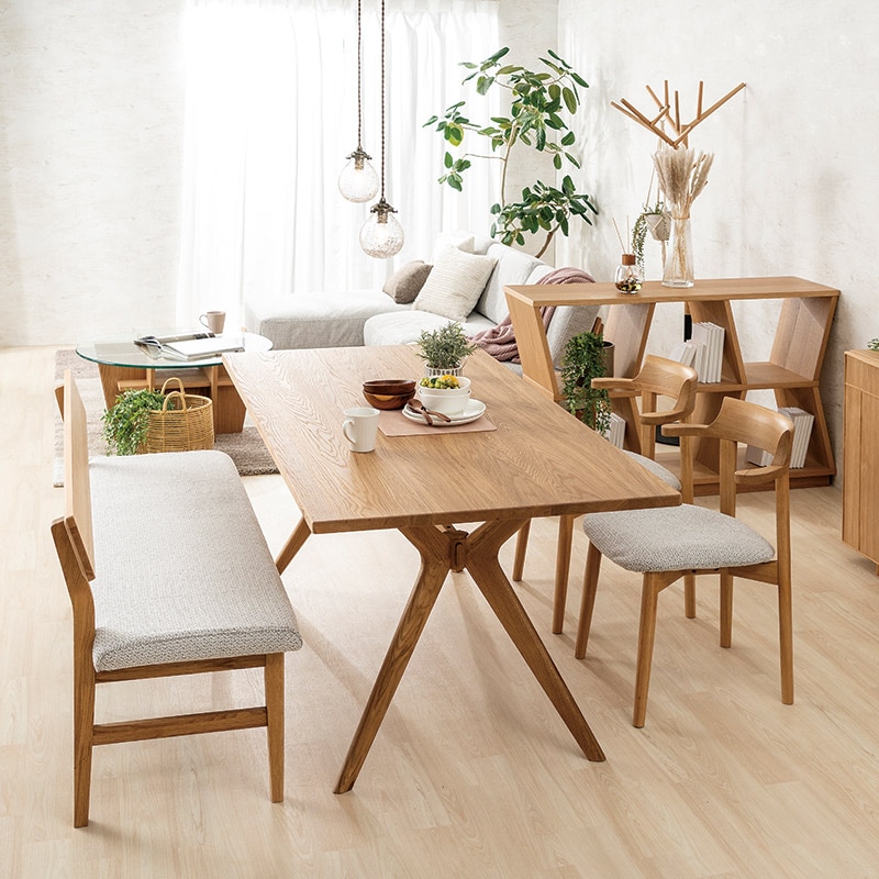 ダイニング4点セット Thor 180TOP NA + X オーク脚NA + セミアームチェア Balder2 DC WOOD NA ＋背付きベンチ Bragi 150 BACKREST NA 【大型商品配送】【MIXAL】 [4]