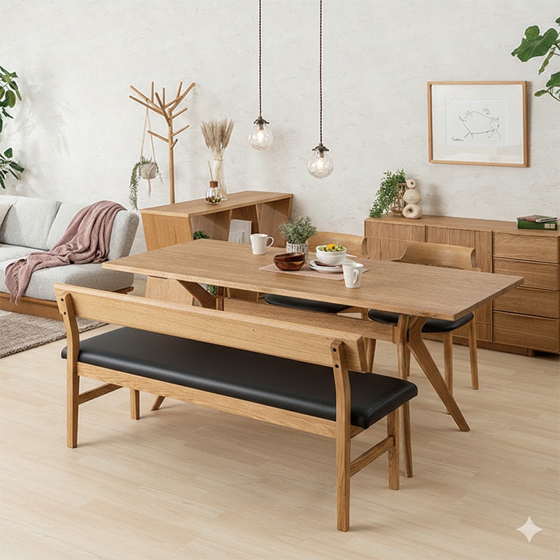 ダイニング4点セット Thor 180TOP NA + X オーク脚NA + セミアームチェア Balder2 DC WOOD NA ＋背付きベンチ Bragi 150 BACKREST NA 【大型商品配送】【MIXAL】 [5]