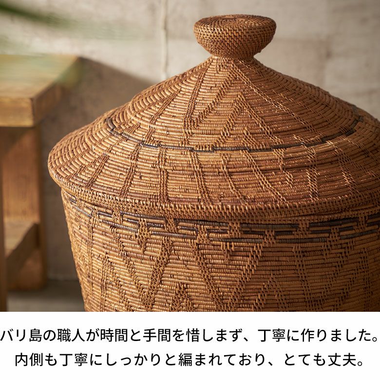 蓋付き ハンドメイド おもちゃ収納 リビング 衣類 洗濯物 おもちゃ フタ付き カゴ 籠 かご 店舗 カフェ レストラン サロン スパ ホテル 天然素材 アジアンリゾート ギフト プレゼント [4]