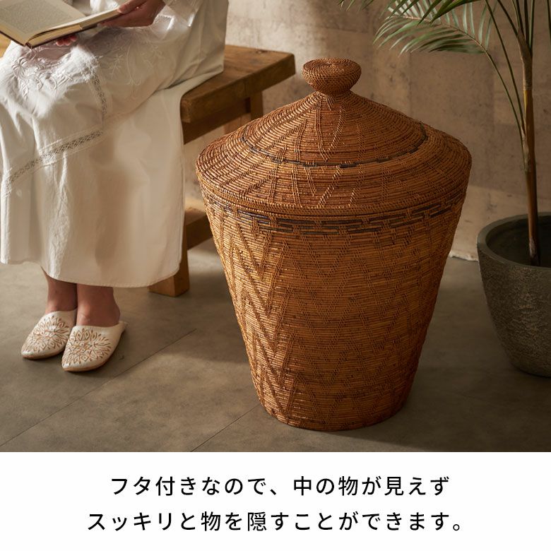 蓋付き ハンドメイド おもちゃ収納 リビング 衣類 洗濯物 おもちゃ フタ付き カゴ 籠 かご 店舗 カフェ レストラン サロン スパ ホテル 天然素材 アジアンリゾート ギフト プレゼント [5]