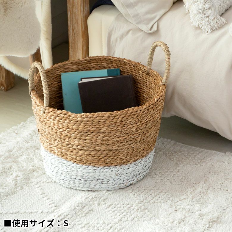 かごバスケット 収納かご ナチュラル雑貨 取っ手付き ラウンド型 [4]