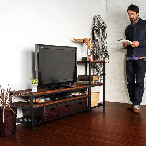 ブラックアイアンフレームとパイン材のテレビ台 [4]