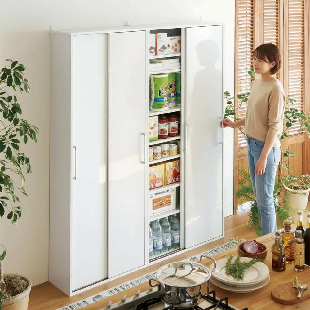 すっきり隠せる薄型引き戸収納庫 幅75cm [5]