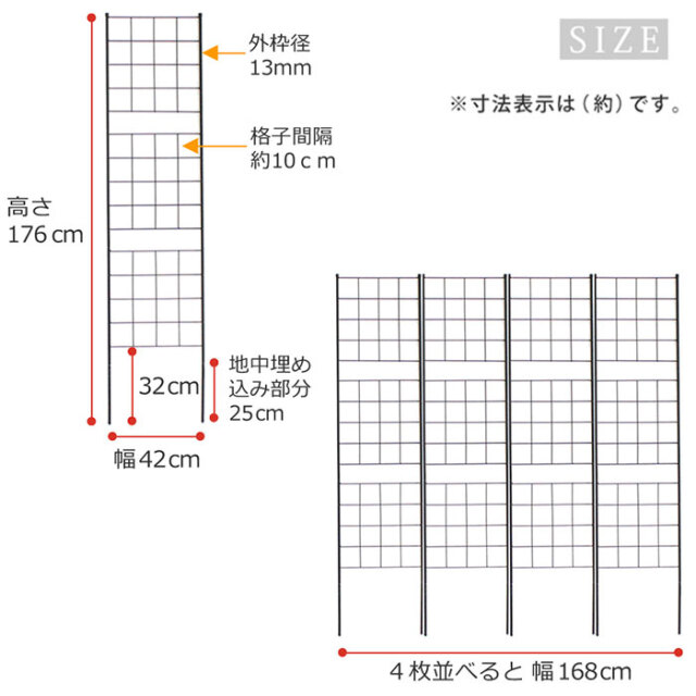 格子型アイアンフェンス 高さ176cm グラフ スリムタイプ 4枚組 [2]