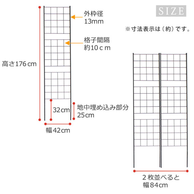 格子型アイアンフェンス 高さ176cm グラフ スリムタイプ 2枚組 [2]